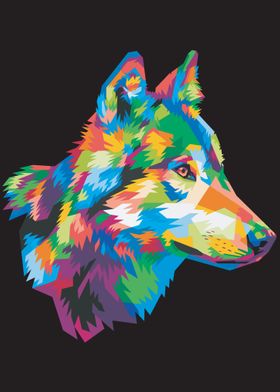 Colorful wolf head