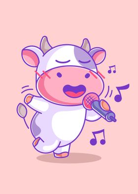 A cute cow is singing