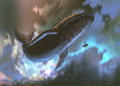 whale flying in the sky