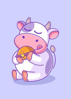 Cute cow eating burger 