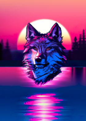 Synthwave Sunset Wolf
