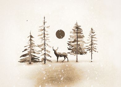 forest deer and sun