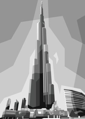 Burj Khalifa Grayscale Art