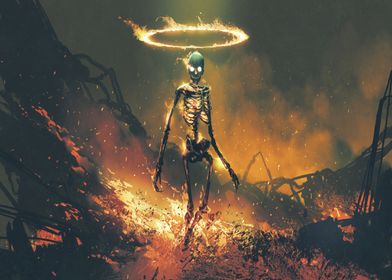 demon skeleton with fire 