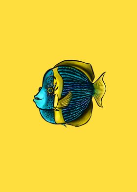Funny fish blue yellow