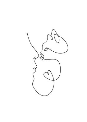 Kitten with woman one line