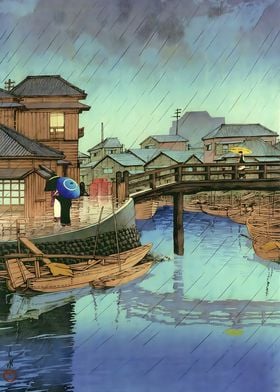 Ukiyo e Shinagawa Rain