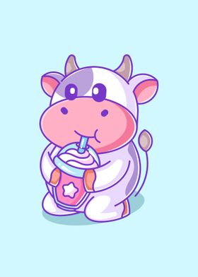 Cute cow drinking pop ice