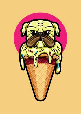 Cute pug dog ice cream