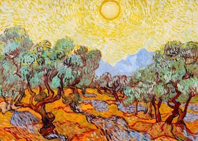 Olive Trees Yellow Sky 