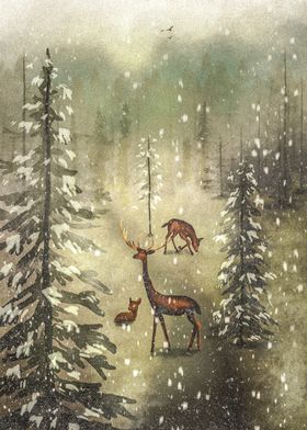 deer and forest christmas