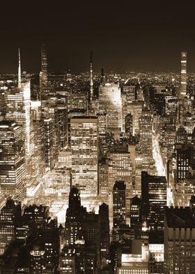 New York City Night Sepia