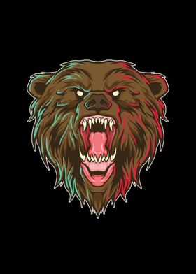 Angry grizzly bear head