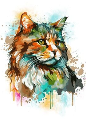 Watercolor Cat Painting