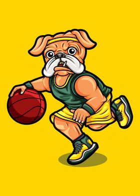 pug dog playing basketball