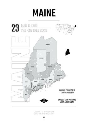 Maine state map with city