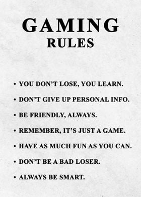 Gaming Rules Boy Game Room