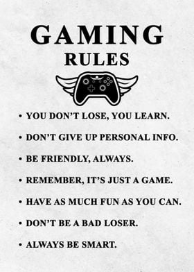 Gaming Rules Boy Game Room