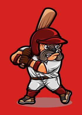 pug dog playing baseball