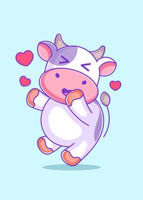 Cute cow in love cartoon