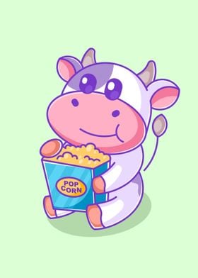 Cute cow eating popcorn 