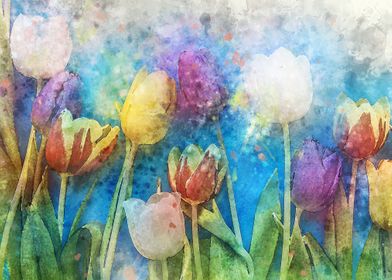 colorful tulips watercolor