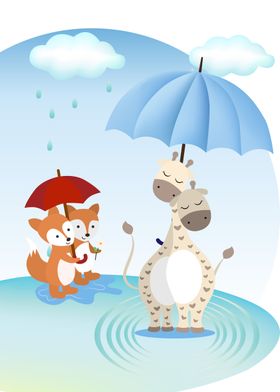 Cute animals in rainy days