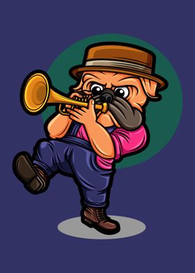 pug playing the trumpet