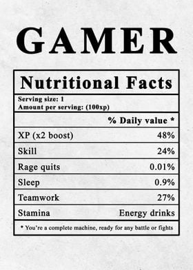 Gamer Nutritional Facts