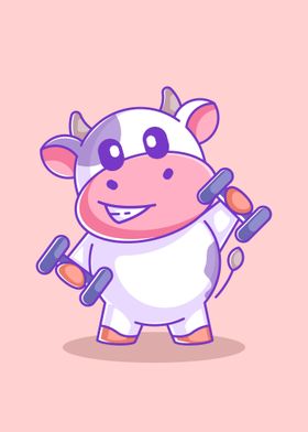 Cute cow lifting dumbbell 