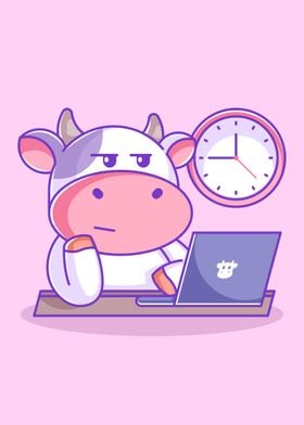 cow playing laptop at nigh