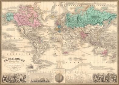 1861 Vintage world map