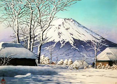 Ukiyo e Mt Fuji Snow