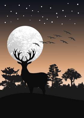 deer night landscape