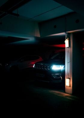 Car parked in the dark