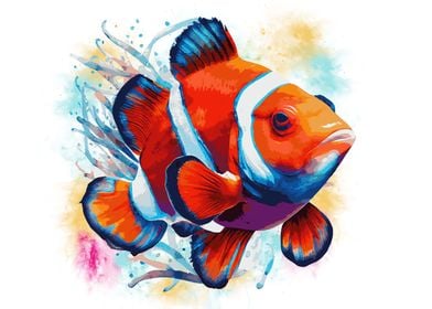 Watercolor Clown Fish Art