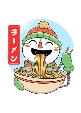 Snowman Eating Ramen Cute