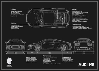 Audi R8 blueprint GREY 
