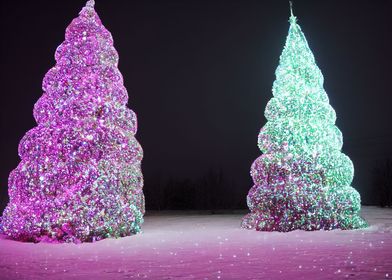 Two glowing xmas trees