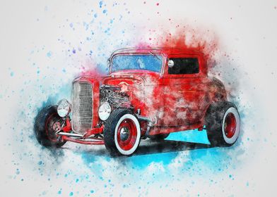 classic car watercolor