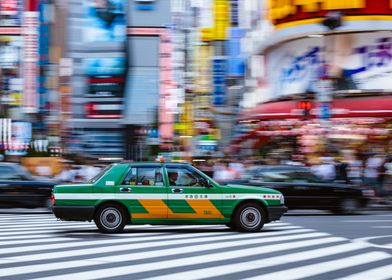 Taxi speeding up Tokyo