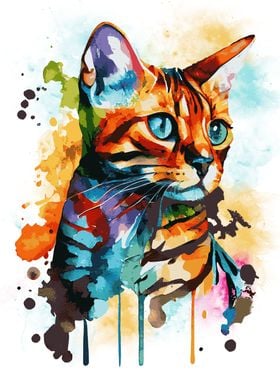 Watercolor Bengal Cat