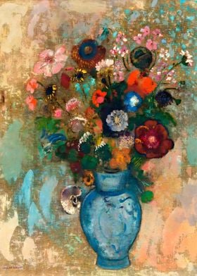 Fleurs dans un vase bleu