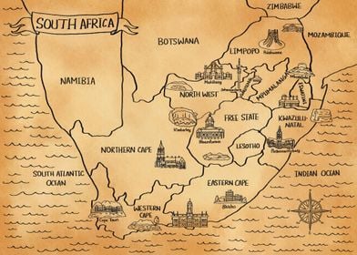 South Africa Brown Map