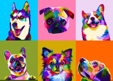 Colorful dog sets pop  Art