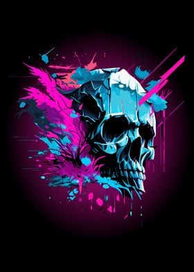 Abstract Vaporwave Skull