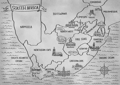 South Africa Gray Map