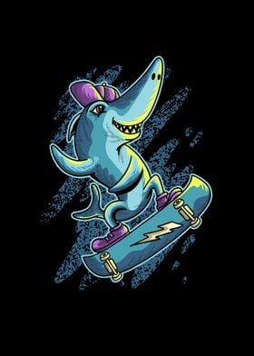 Shark playing skateboard