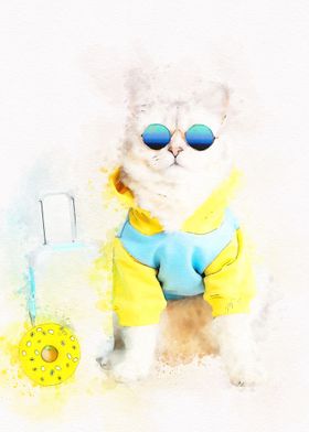Watercolor Cute Cat