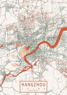 Hangzhou City Map Bohemian